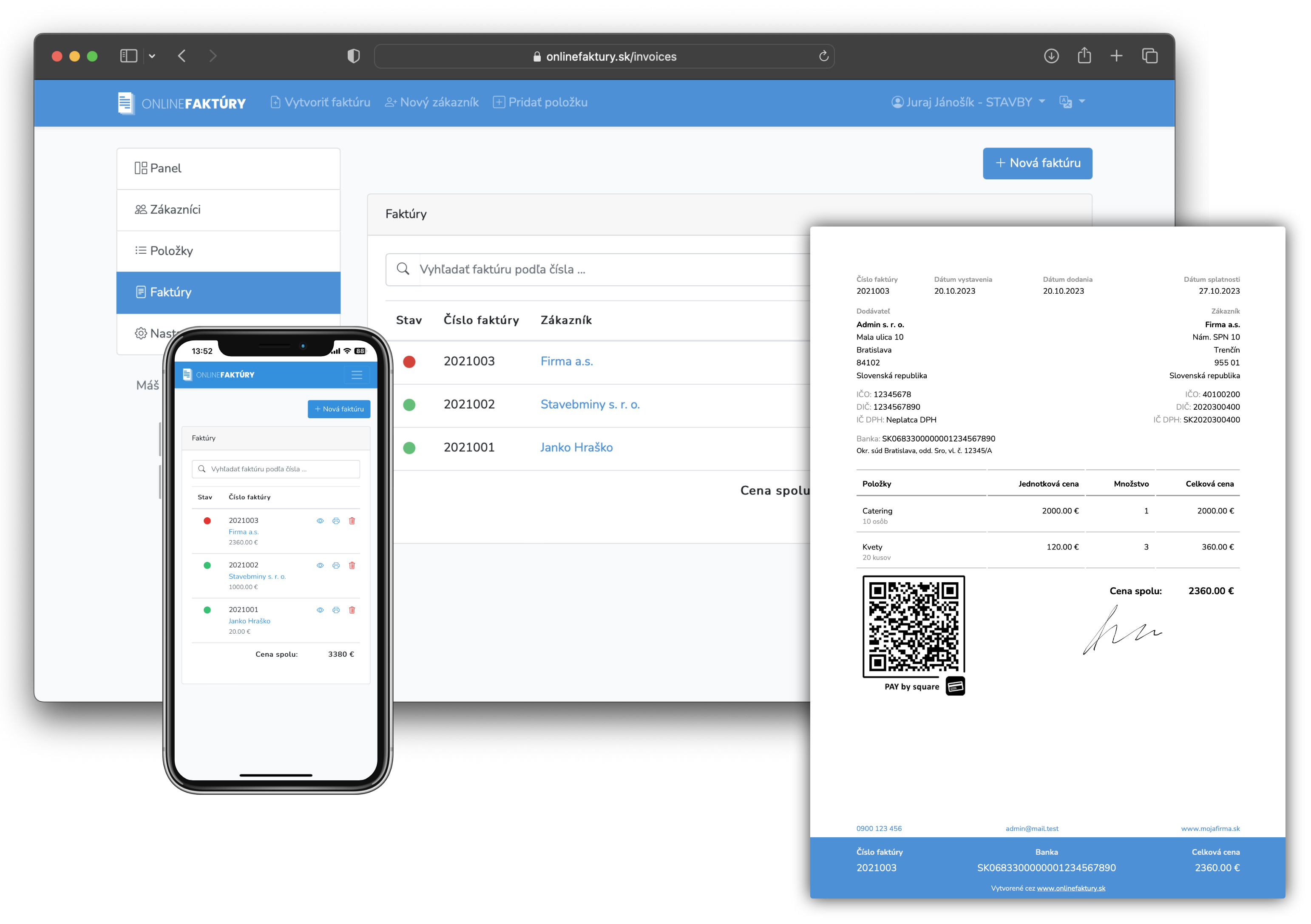 onlinefaktury.sk system mobil faktura
